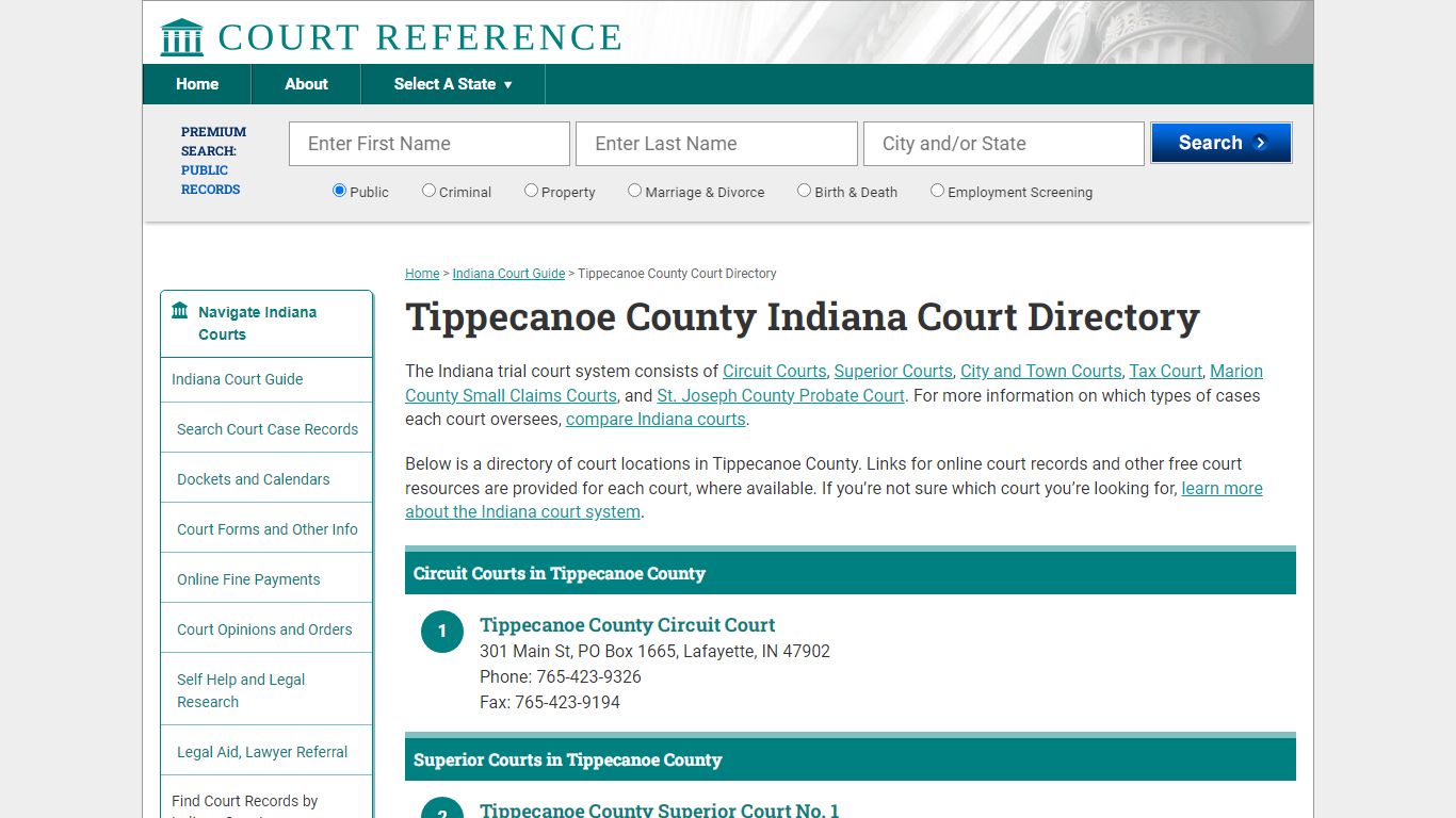 Tippecanoe County Indiana Court Directory | CourtReference.com